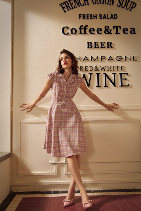 Rosa rutig swingklänning