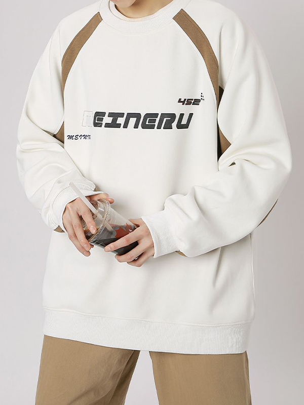 Herren-Langarm-T-Shirt mit Vintage-Print und Patchwork-Design