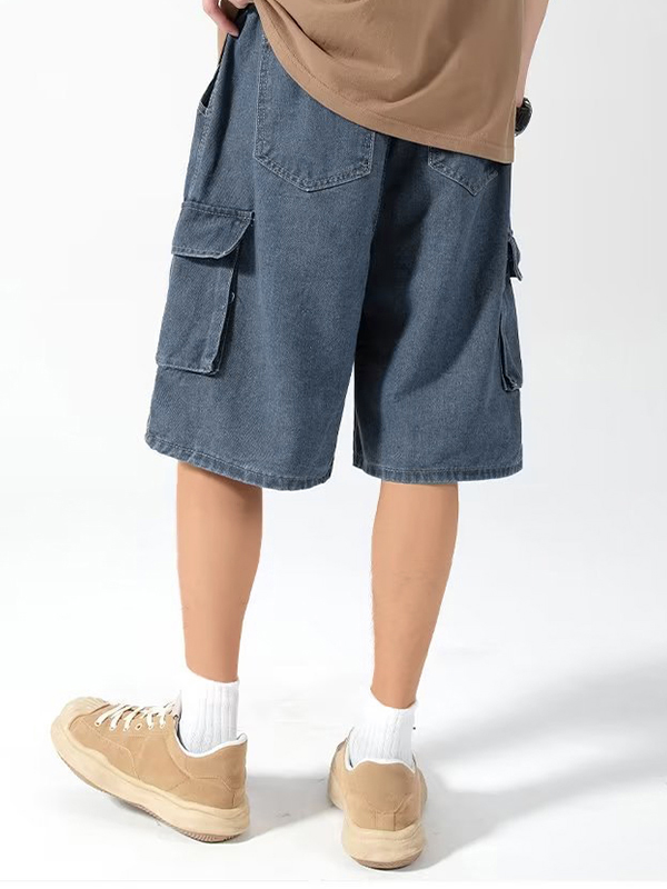 Herren-Denim-Shorts mit Cargotasche und Kordelzug