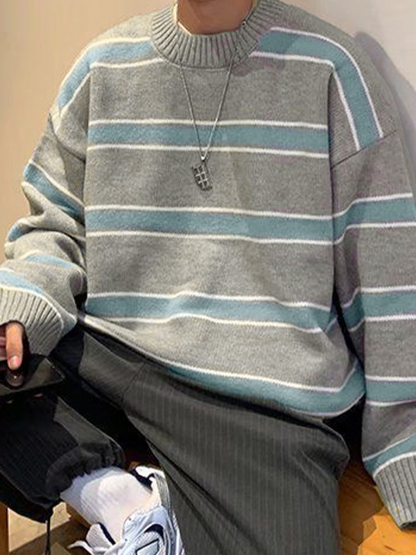 Pullover zum Überziehen mit kontrastfarbenen Streifen für Herren