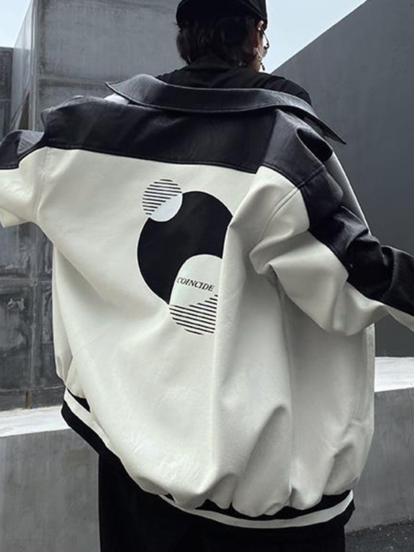 Herren-Motorradjacke aus Hip-Pop-Splice-Leder