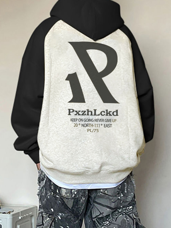 Übergroßer Raglan-Kapuzenpullover mit Buchstaben-Print für Herren