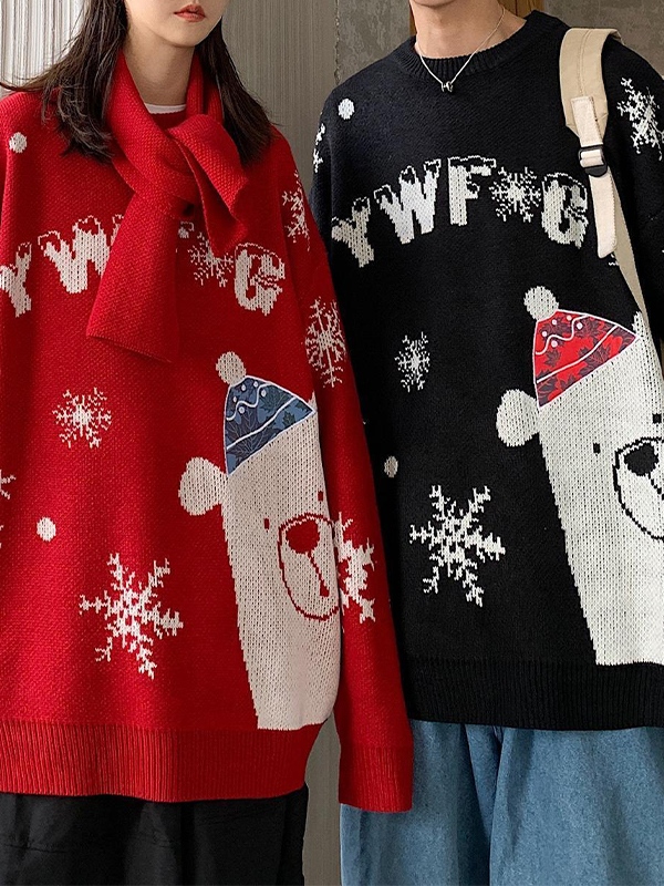 Herren-Weihnachts-Baggy-Pullover mit Element-Jacquardmuster