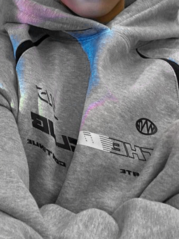 Übergroßer Kapuzenpullover mit Buchstaben-Print und Spleißmuster für Herren