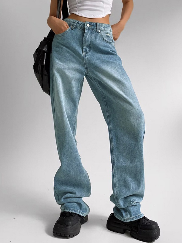 Verwaschene, zerrissene Boyfriend-Jeans im Used-Look