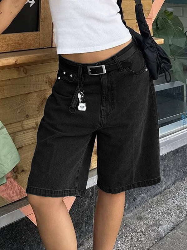 Jeansshorts mit hoher Taille und geradem Bein