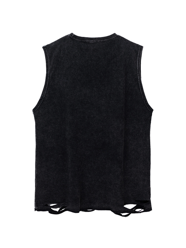 Herren-Weste mit Vintage-Distressed-Portrait-Print und zerrissenem Saum