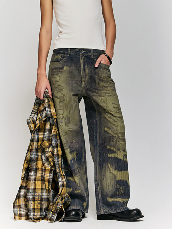 Retro Distressed und zerrissene Fu Jeans
