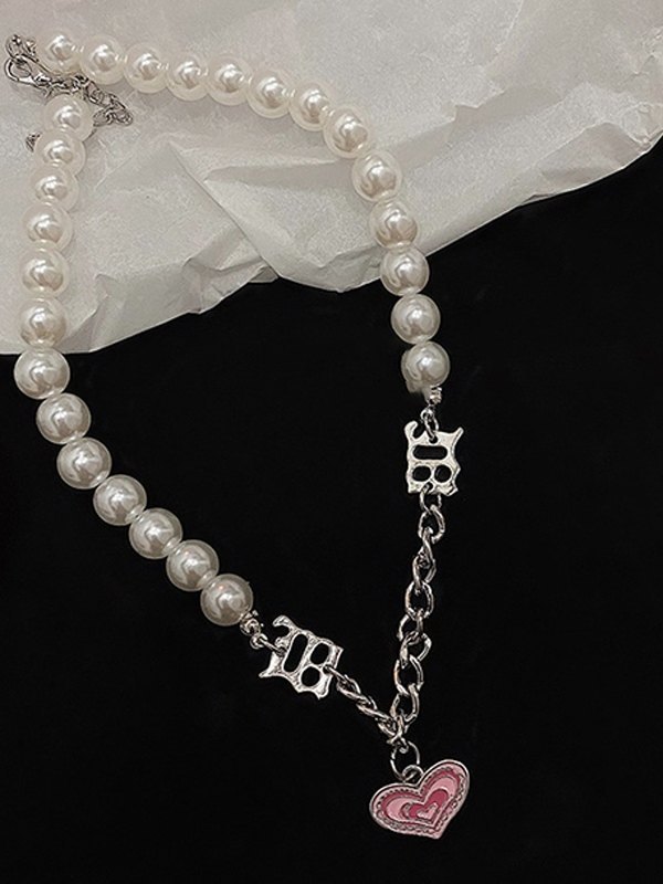 Faux-Perlen-Herz-Charme-Halskette