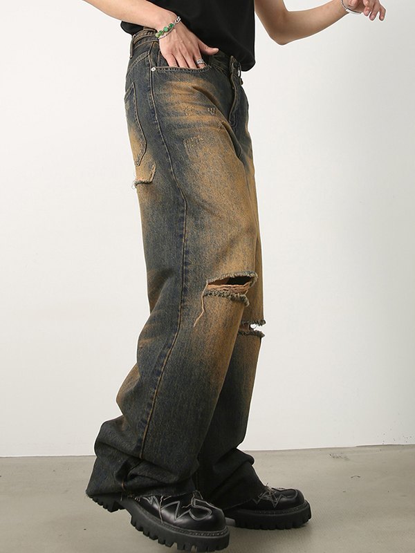 Vintage Rust Double Ripped Loose Jeans