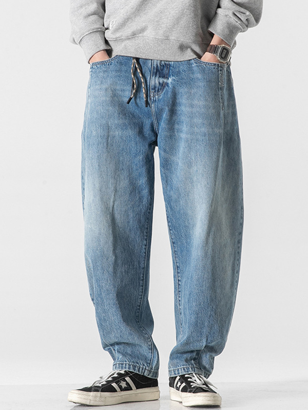 Japanische Retro-Jeans mit weitem Bein in Blau