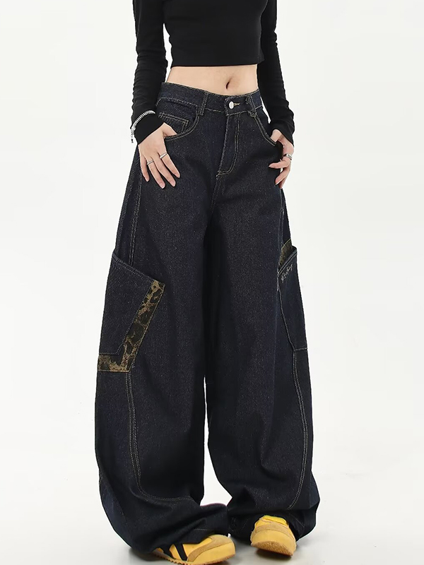 American Retro Boyfriendjeans mit Leopardenmuster und Nähten