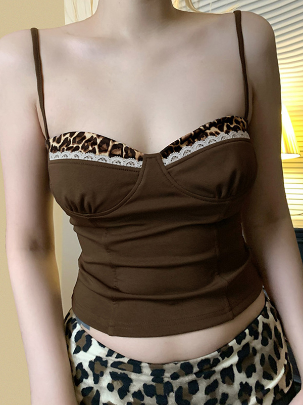 Camisole-Top mit Leopardenmuster und Patchwork-Muster