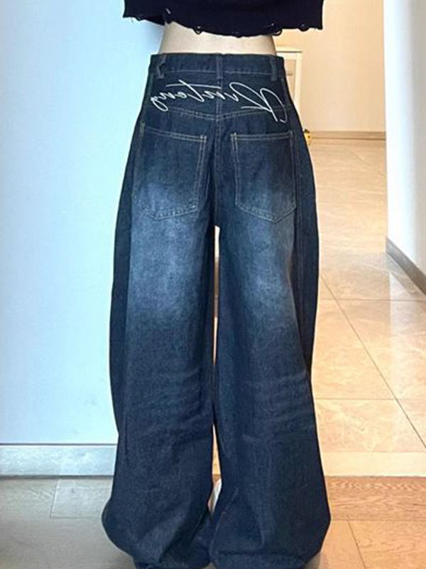 Vintage Marineblaue gerade Boyfriendjeans