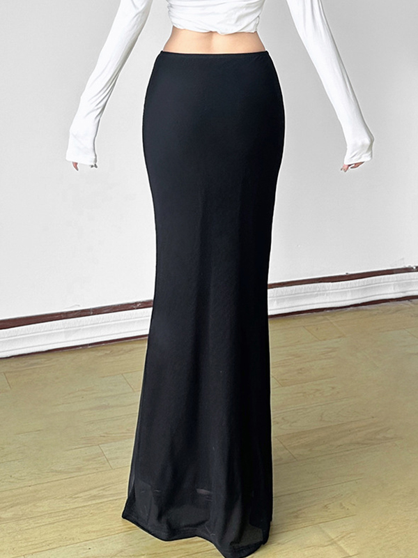 Maxirock aus offenem Netzstoff mit Blumenmuster