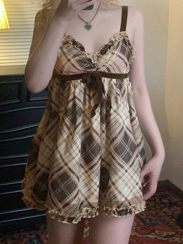 Cami Top mit Fliege, kariertem Hosenträger