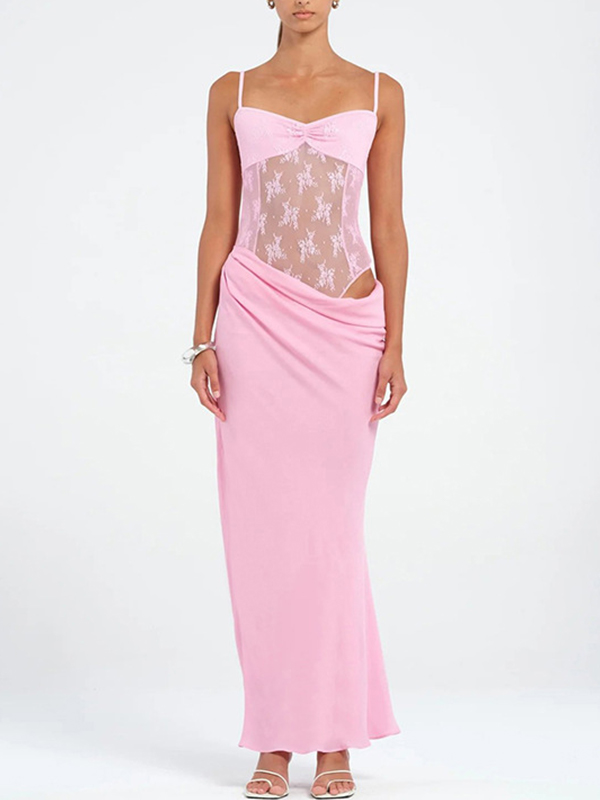 Einfarbiges Maxikleid mit Camisole-Spitze