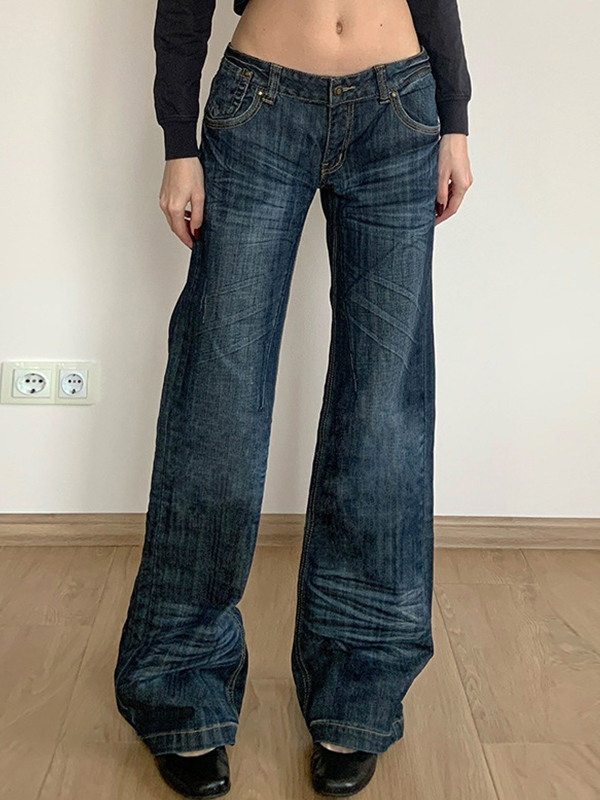 Vintage Plissee gewaschene Loose Flare Jeans