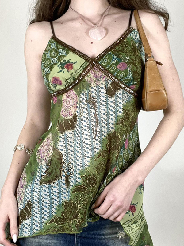 Y2K Vintage Cami Top mit Blumendruck