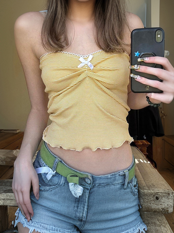 Einfarbig gestreiftes Bustier-Bandeau-Top