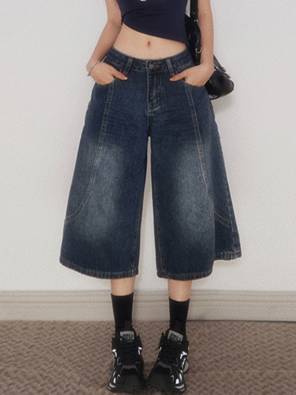 Retro-Jeansshorts mit weitem Bein