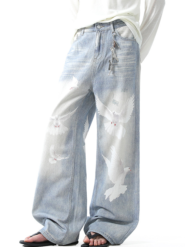 Verwaschene Boyfriendjeans mit „Dove Of Peace“-Design