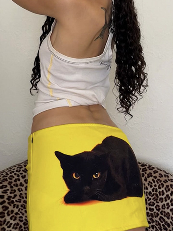 Retro schwarze Katze Minirock