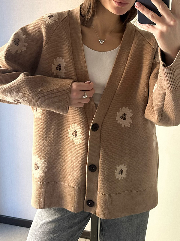 Bedruckter einreihiger Cardigan mit Knöpfen