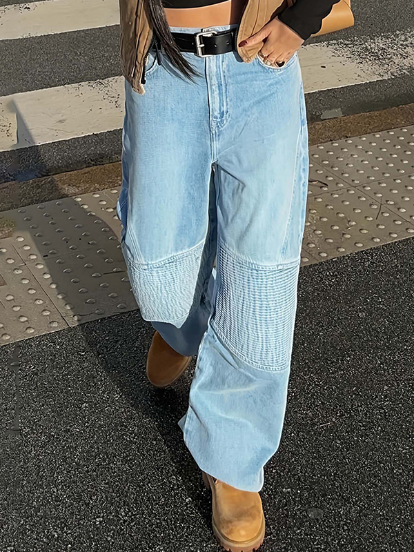 Ausgewaschene Boyfriendjeans im Distressed-Look mit Patchwork