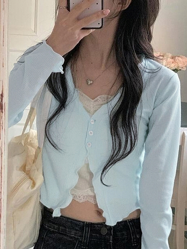 Gentle Breeze – Blaues Slim Fit-Langarmshirt