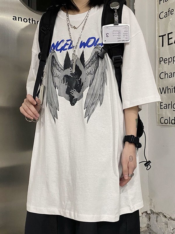 Angel Wolf Kurzarm-Grafik-T-Shirt für Herren
