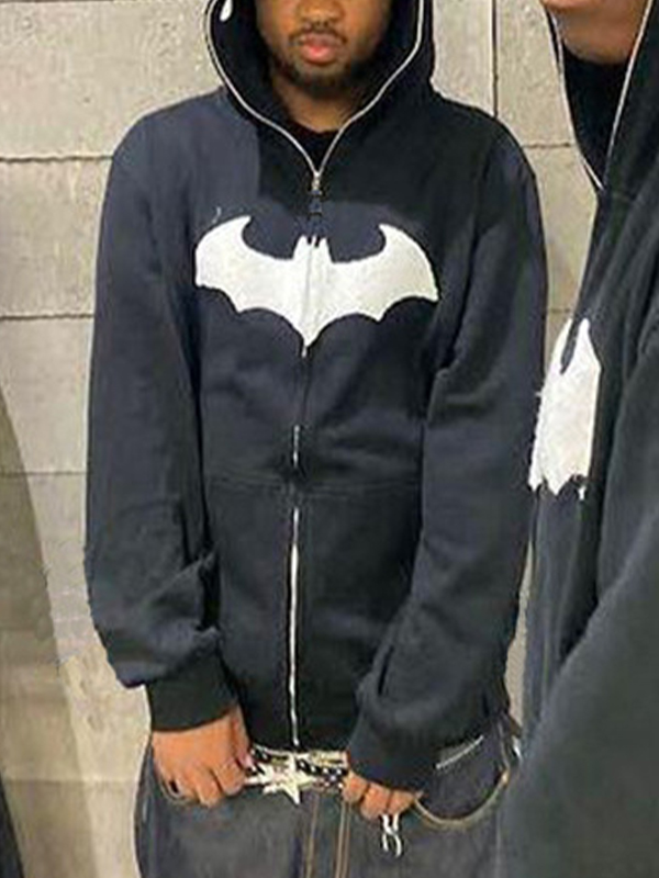 Übergroßer Kapuzenpullover mit Fledermaus-Print für Herren