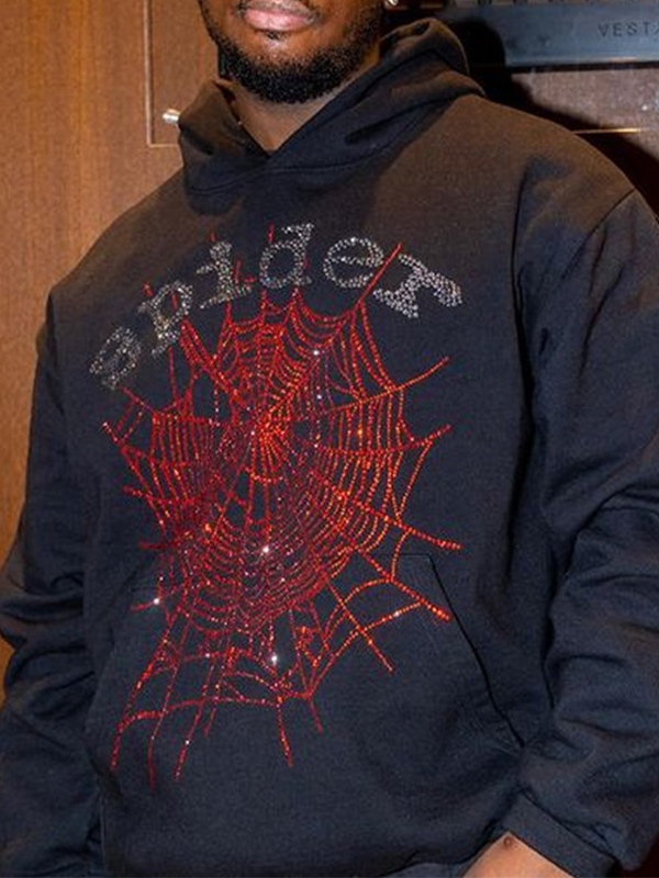 Herren-Fleece-Street-Spider-Web-Strass-Oversize-Hoodie