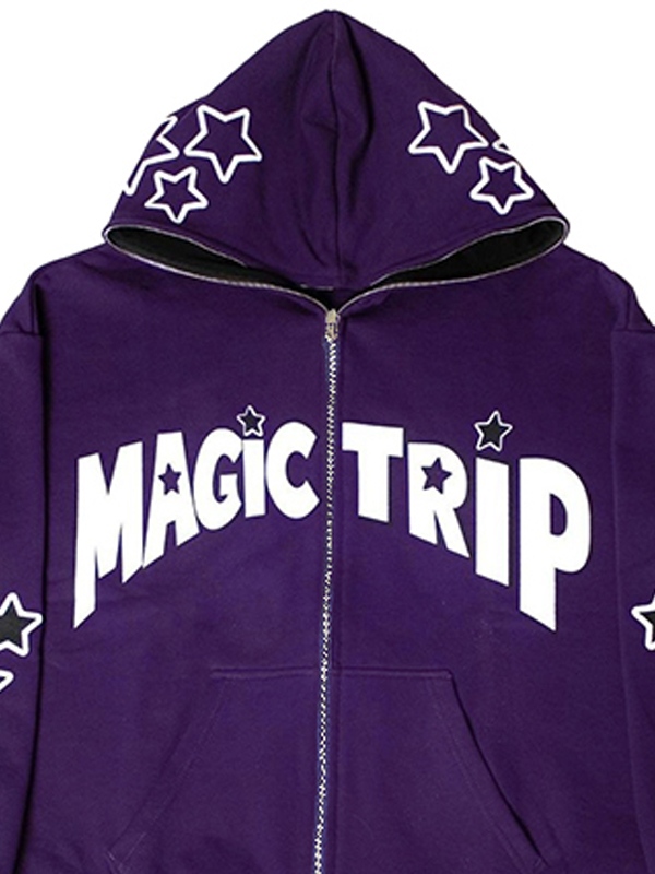 Übergroßer Kapuzenpullover mit Buchstaben-Stern-Print in Kontrastfarbe