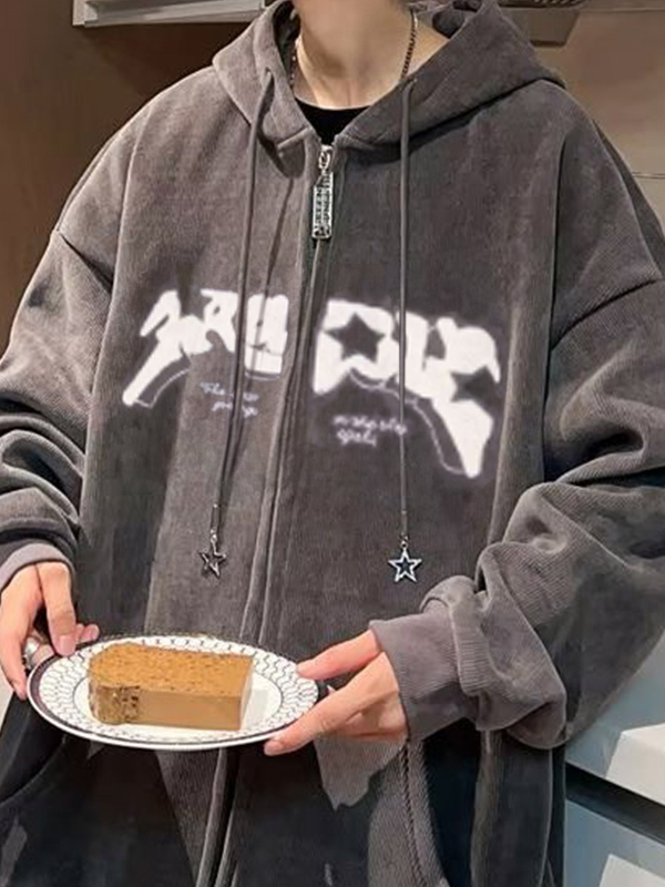 Beflockter, übergroßer Kapuzenpullover mit Sternenmuster für Herren