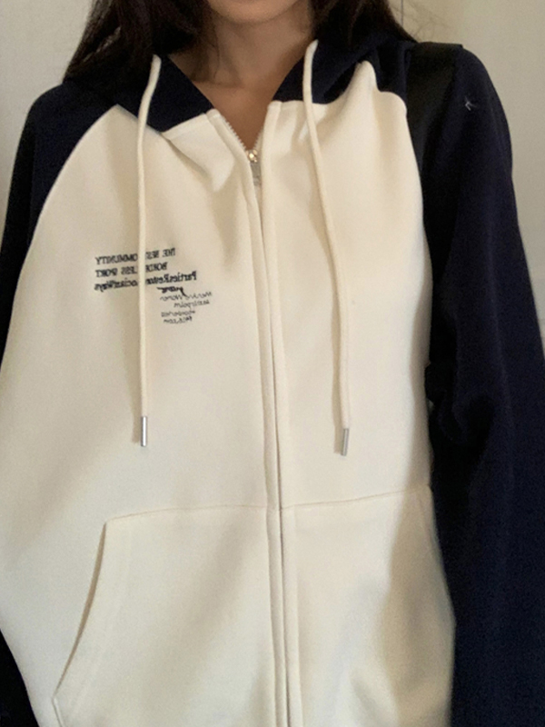 Übergroßer Kapuzenpullover mit Farbblock-Splice-Reißverschluss