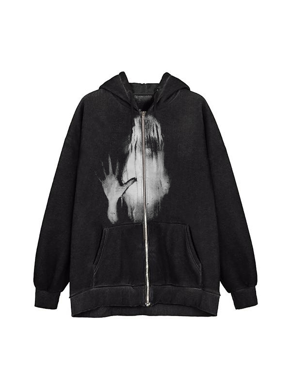 Übergroßer Kapuzenpullover mit Street-Abstract-Print und Reißverschluss