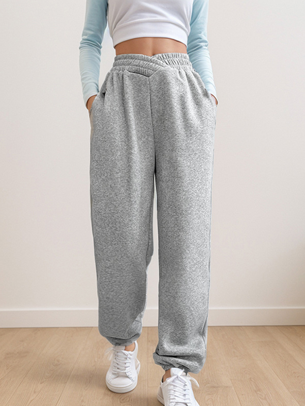 Solide Jogginghose mit überkreuzter Taille und Füßen