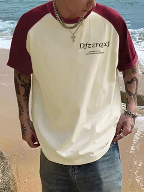 Herren-T-Shirt mit Raglanärmeln und Buchstabendruck, halbe Ärmel