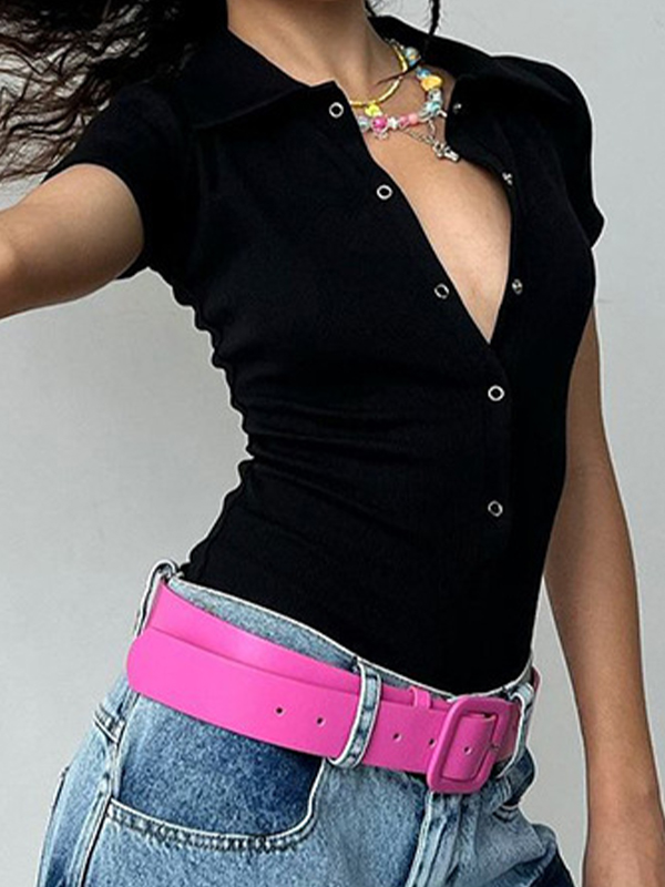 Einfarbiger, kurzärmliger Strampler mit Revers