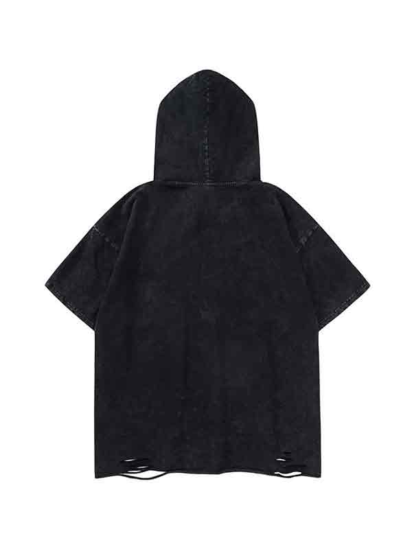 Übergroßes Kurzarm-T-Shirt mit Kapuze und Flügel-Print für Herren