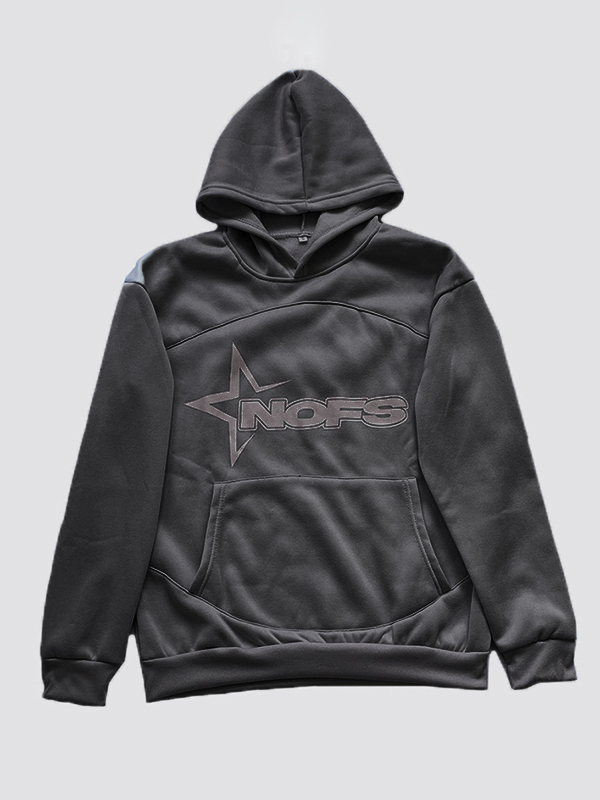 Übergroßer Kapuzenpullover mit Stern-Schriftzug und langen Ärmeln für Herren