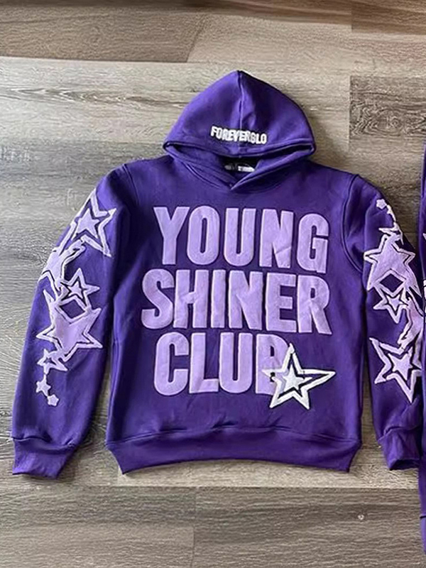 Übergroßer Kapuzenpullover mit Stern-Schriftzug und langen Ärmeln für Herren