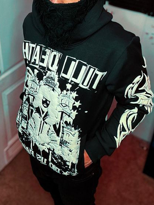 Übergroßer Kapuzenpullover mit Kreuzschriftzug und langen Ärmeln für Herren