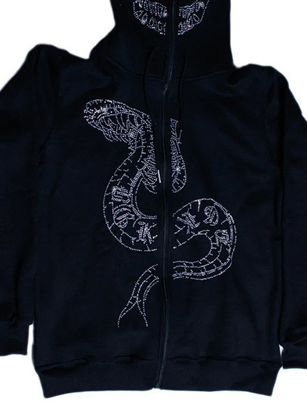 Übergroßer Kapuzenpullover mit Drachen-Strass für Herren