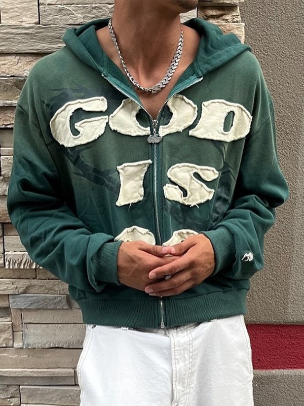 Übergroßer Kapuzenpullover für Herren mit Alphabet-Applikationen