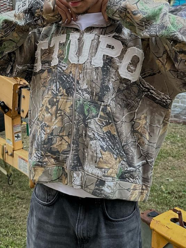 Übergroßer Retro-Hoodie mit Camouflage-Muster für Herren