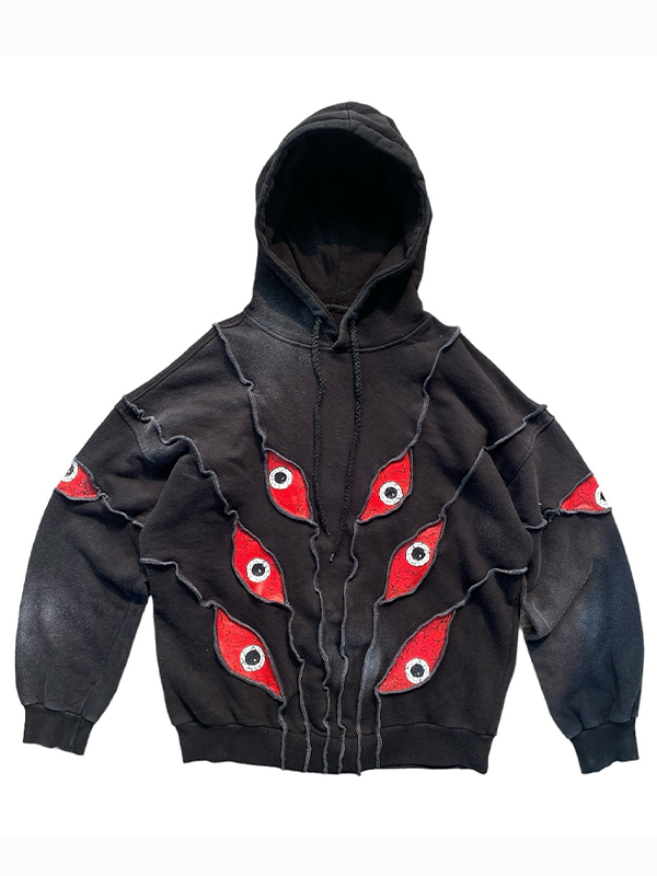 Übergroßer Kapuzenpullover mit bestickter Augenklappe für Herren