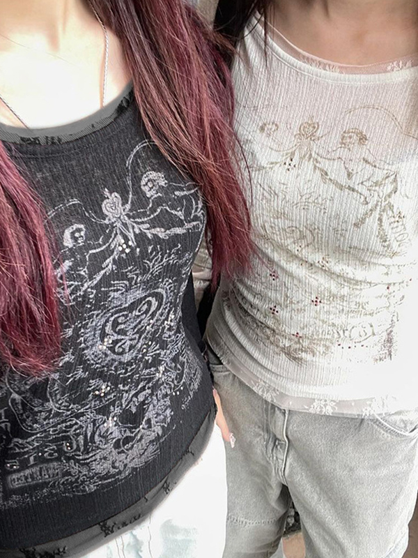 Langärmlige Strickwaren mit Totem-Print