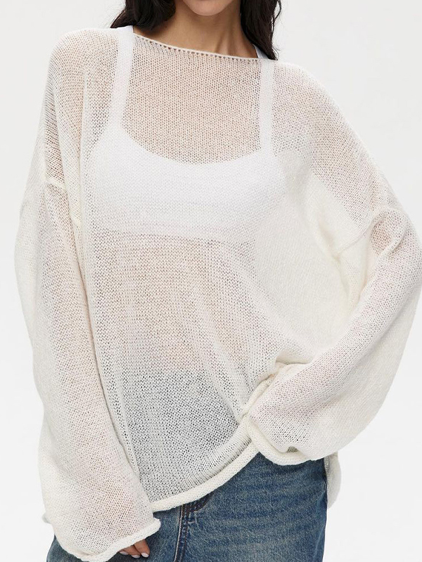 Einfarbige, lockere Strickwaren mit langen Ärmeln